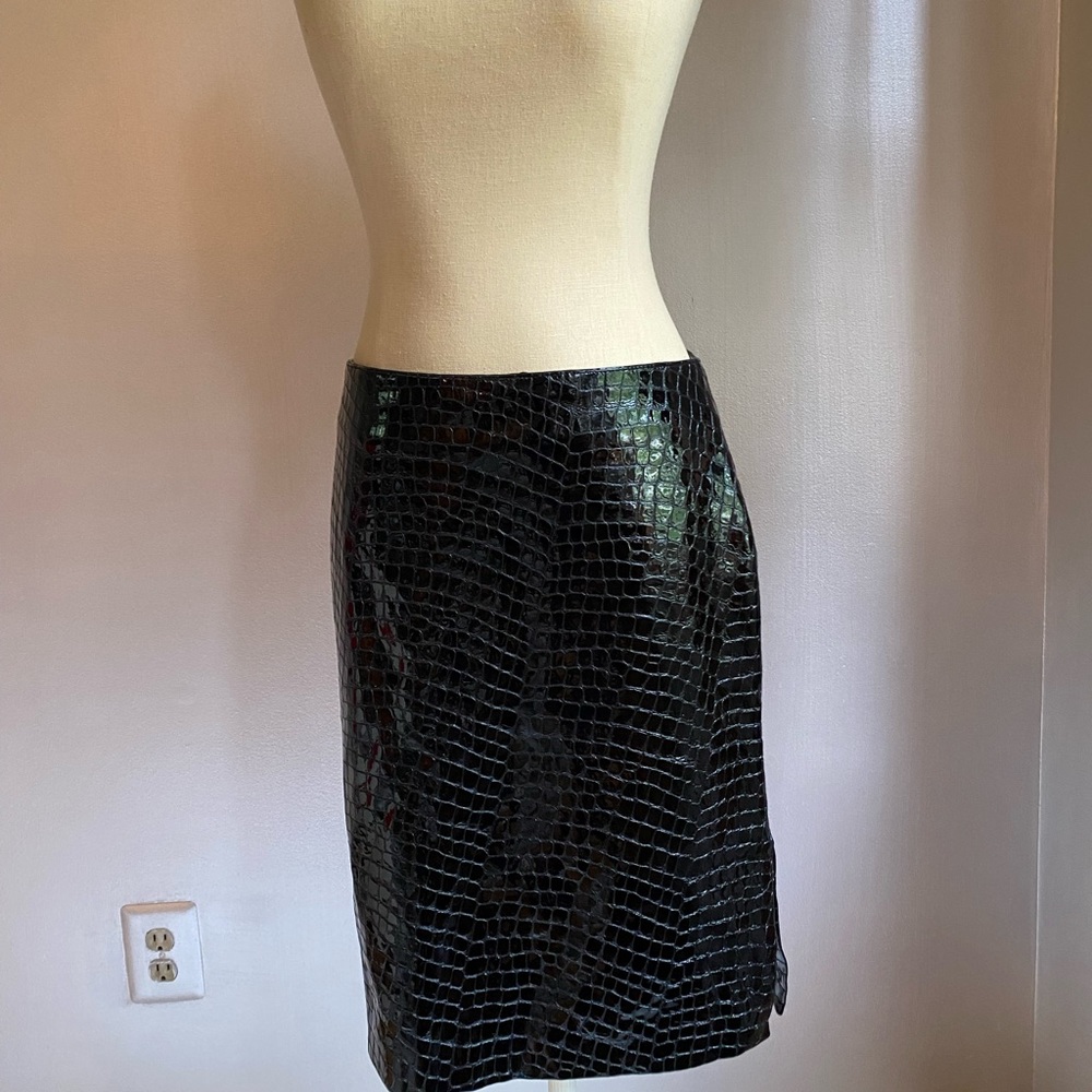 Black leather reptile skin pencil skirt